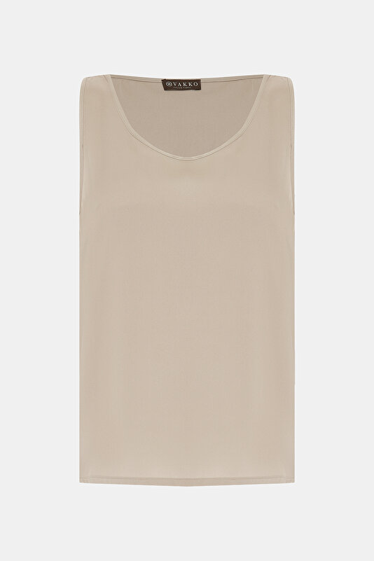 MINK BASIC / ROUND NECKLINE SLEEVELESS BLOUSE