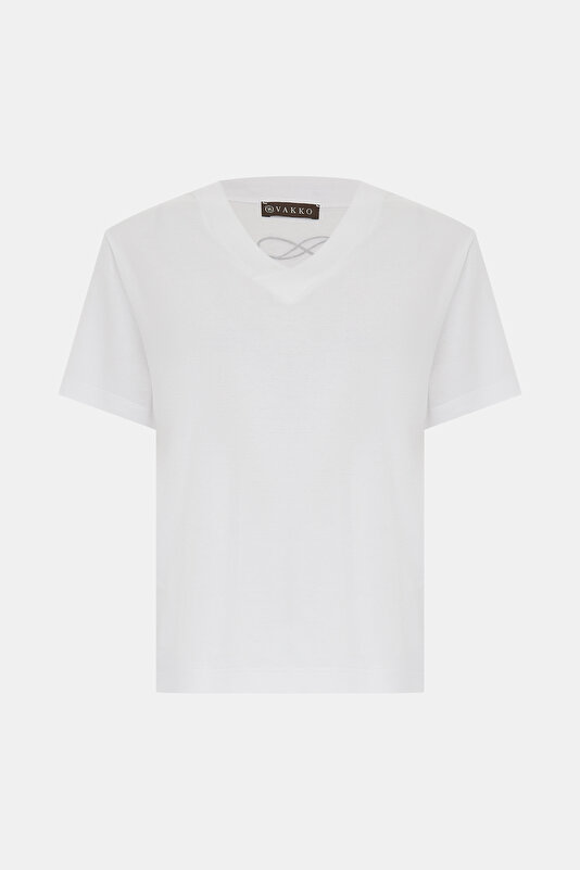WHITE V NECK SHORT SLEEVE TSHIRT