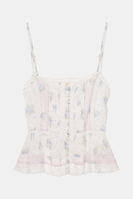 MULTICOLOR DESIGN FILLED SLEEVELESS SUSPENDER BLOUSE