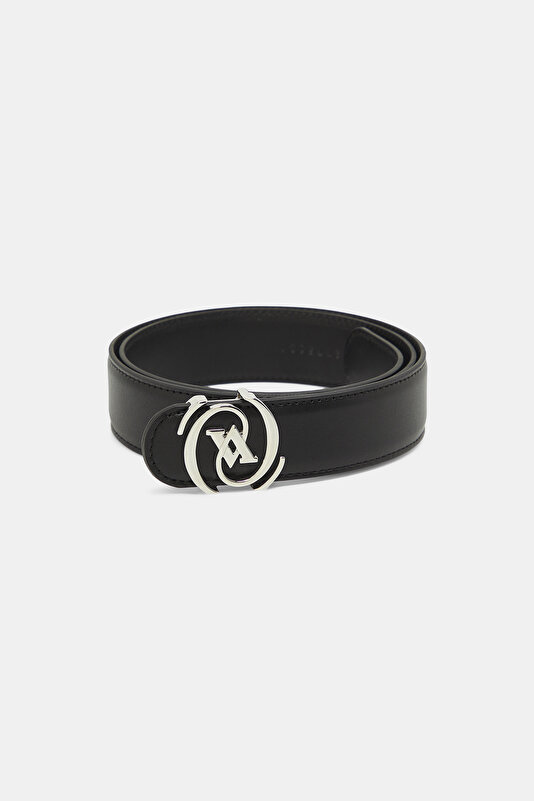 BLACK MONOGRAM LEATHER BELT