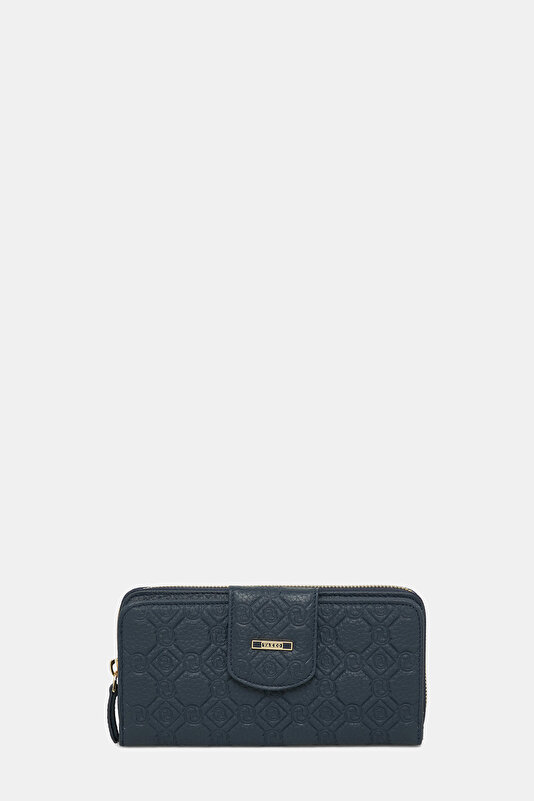 NAVY BLUE MONOGRAM LEATHER WALLET