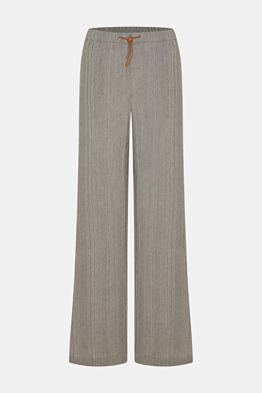 GREY PLISSE WIDE LEG TROUSERS