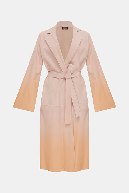SALMON DEGRADE DESIGN LEATHER LIGHT OVERCOAT