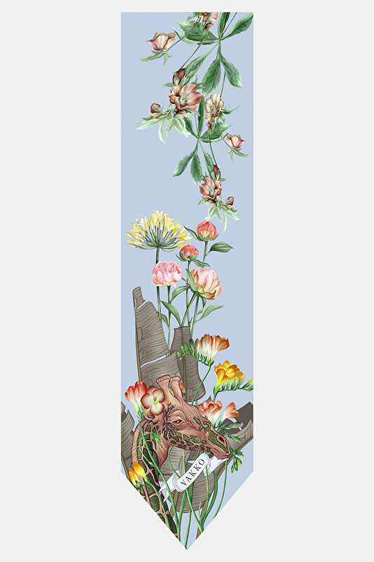 LIGHT BLUE FLORAL PATTERN TWILL FOULARD
