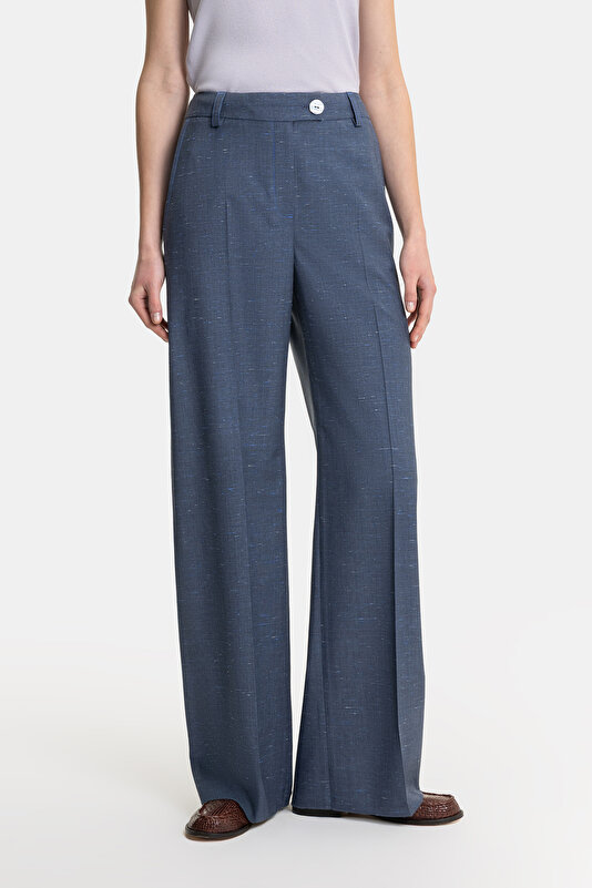 NAVY BLUE TEXTURED STRAIGHT CUT TROUSERS 2