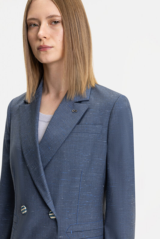 NAVY BLUE SURPLICE NECKLINE (CROSS-OVER NECKLINE) JACKET 3