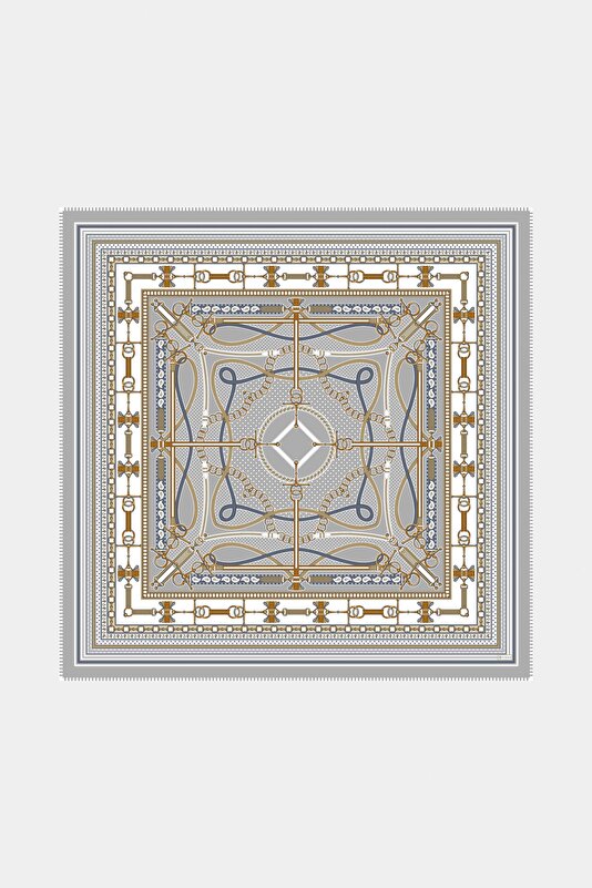 LIGHT GREY GEOMETRIC DESIGN CASHMERE/SILK SHAWL