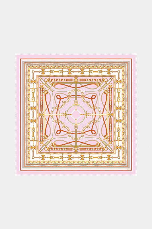 AÇIK PEMBE GEOMETRİK DESENLİ KAŞMİR İPEK ŞAL