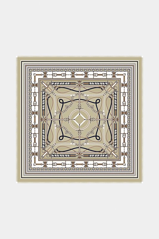 DARK BEIGE GEOMETRIC DESIGN CASHMERE/SILK SHAWL