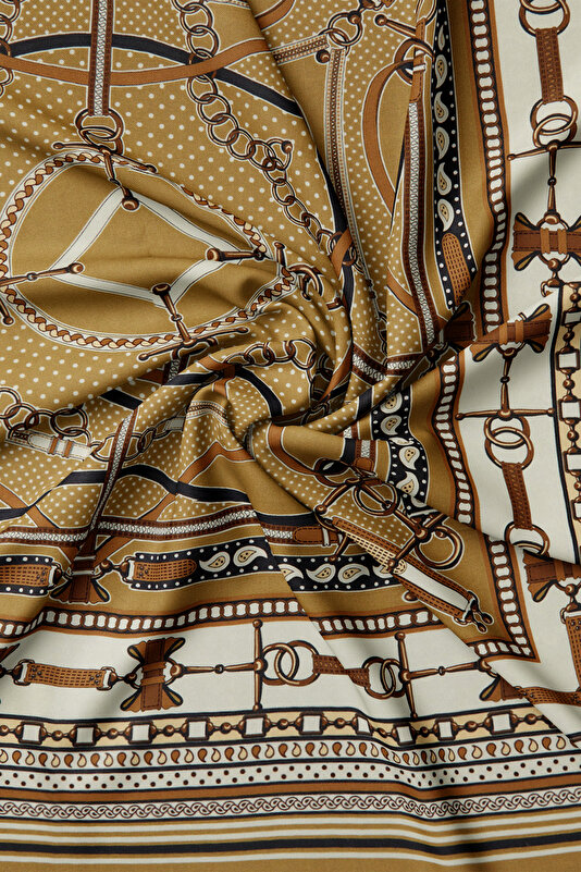 DARK BEIGE GEOMETRIC DESIGN CASHMERE/SILK SHAWL 2
