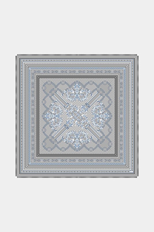 AÇIK GRİ GEOMETRİK DESENLİ KAŞMİR İPEK ŞAL