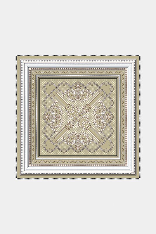 DARK BEIGE GEOMETRIC DESIGN CASHMERE/SILK SHAWL