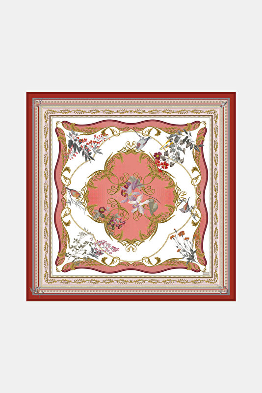 RED FLORAL PATTERN VOILE SHAWL