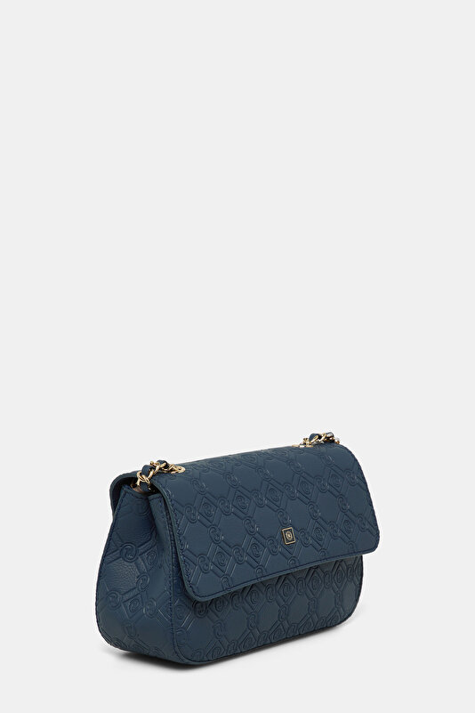 NAVY BLUE MONOGRAM LEATHER BAG 3