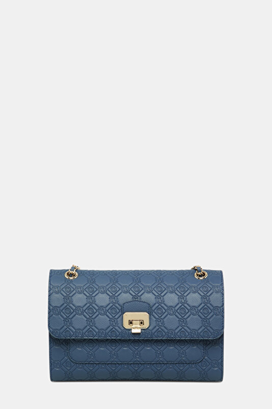 NAVY BLUE MONOGRAM LEATHER BAG