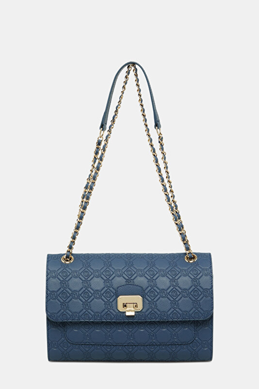 NAVY BLUE MONOGRAM LEATHER BAG 2