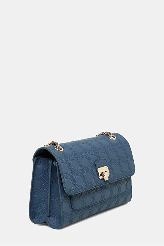NAVY BLUE MONOGRAM LEATHER BAG 3
