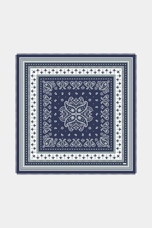 NAVY BLUE PAISLEY PATTERNED CASHMERE/SILK SHAWL