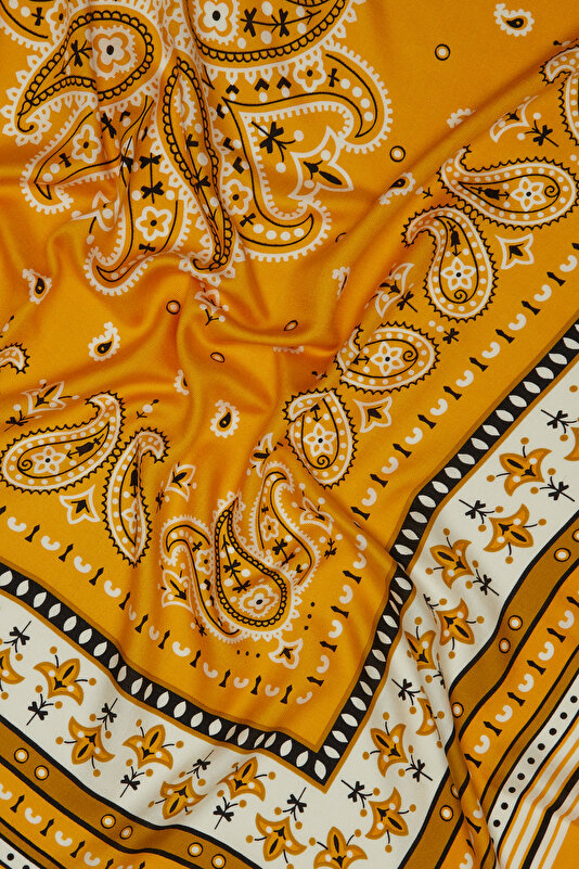 YELLOW PAISLEY PATTERNED CASHMERE/SILK SHAWL 3