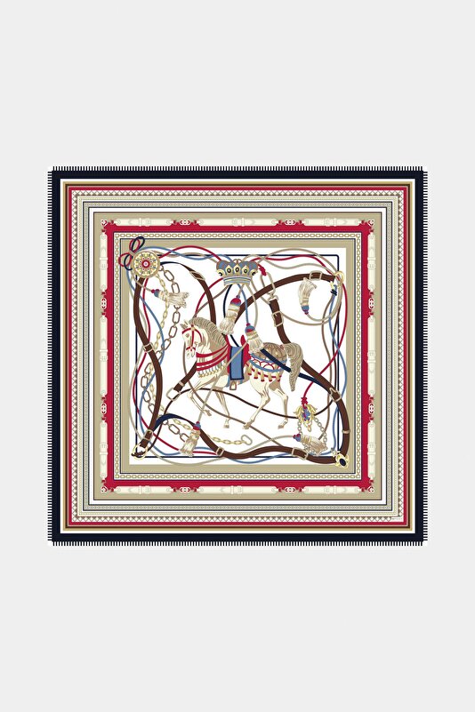 RED ANIMAL FIGURED CASHMERE/SILK SHAWL