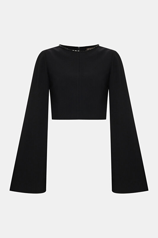 BLACK BASIC / ROUND NECKLINE LONG SLEEVE BLOUSE