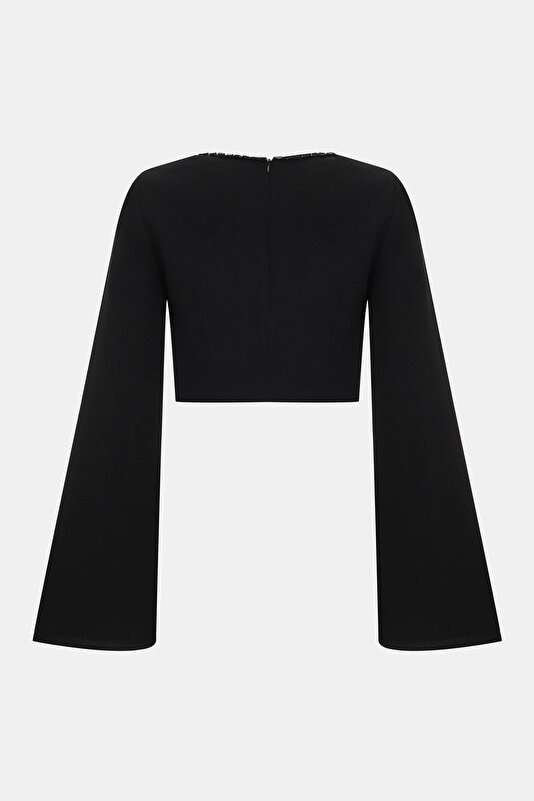 BLACK BASIC / ROUND NECKLINE LONG SLEEVE BLOUSE 2