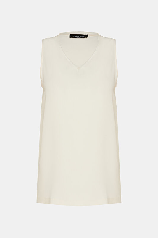 ECRU V NECK SLEEVELESS BLOUSE