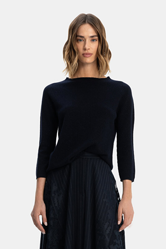 NAVY BLUE BASIC / ROUND NECKLINE TRICOT