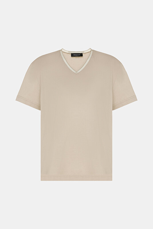 ECRU V NECK SHORT SLEEVE TSHIRT