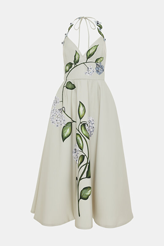 GREEN FLORAL DESIGN MIDI DRESS