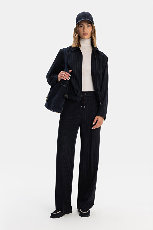 GREY STRIPED STRAIGHT CUT TROUSERS