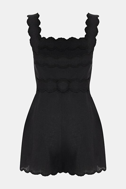 BLACK STRAPLESS SLEEVELESS SUSPENDER JUMPSUIT