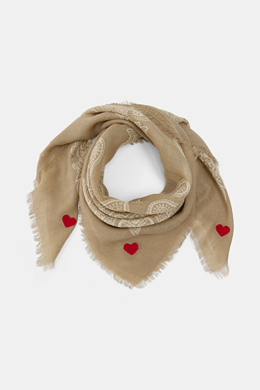 ECRU PAISLEY PATTERNED WOOL/SILK SHAWL