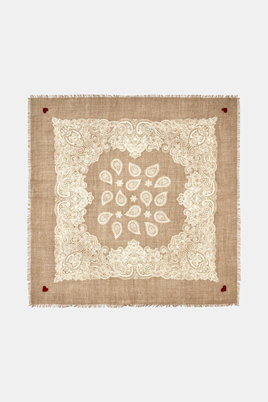 ECRU PAISLEY PATTERNED WOOL/SILK SHAWL 2