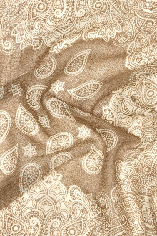 ECRU PAISLEY PATTERNED WOOL/SILK SHAWL 4