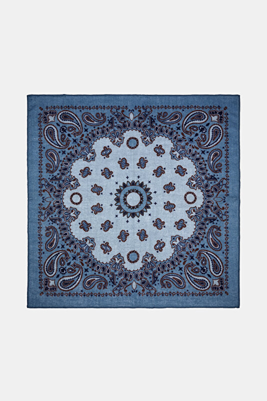 NAVY BLUE PAISLEY PATTERNED MODAL/WOOL SHAWL 2