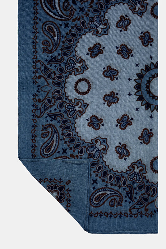 NAVY BLUE PAISLEY PATTERNED MODAL/WOOL SHAWL 3