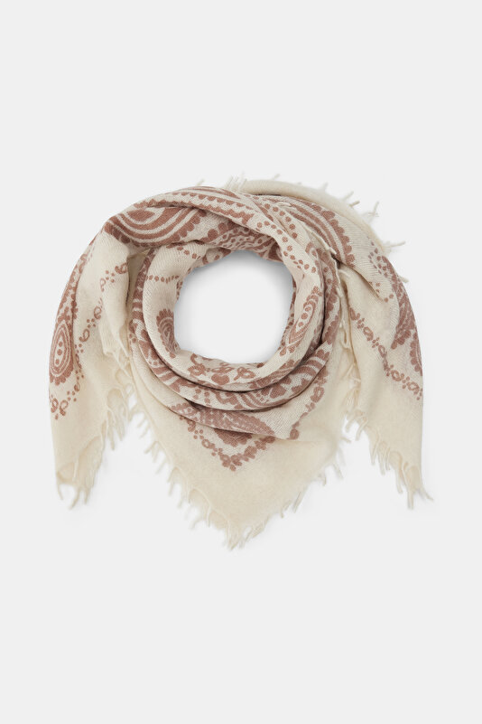 ECRU PAISLEY PATTERNED CASHMERE SHAWL