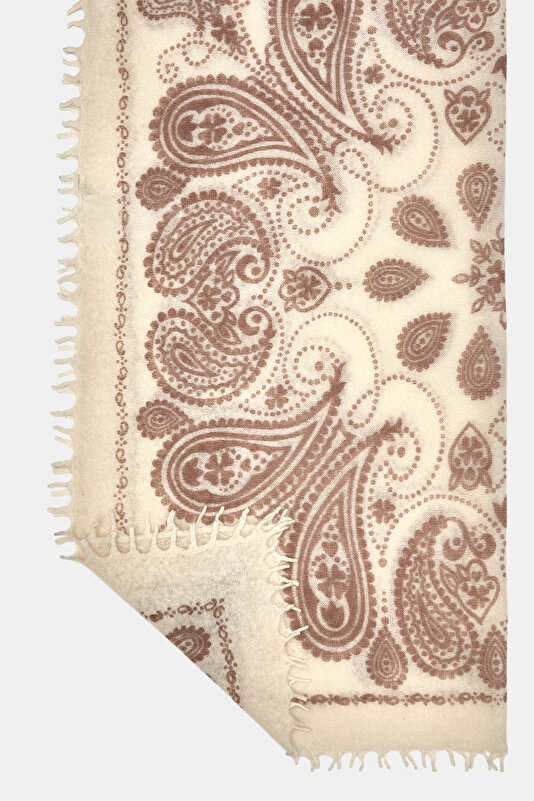 ECRU PAISLEY PATTERNED CASHMERE SHAWL 3