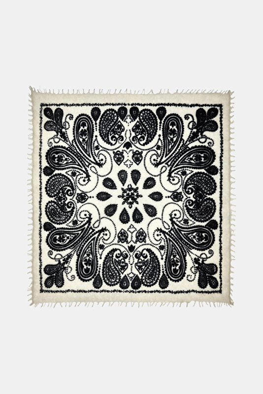 ECRU PAISLEY PATTERNED CASHMERE SHAWL 2