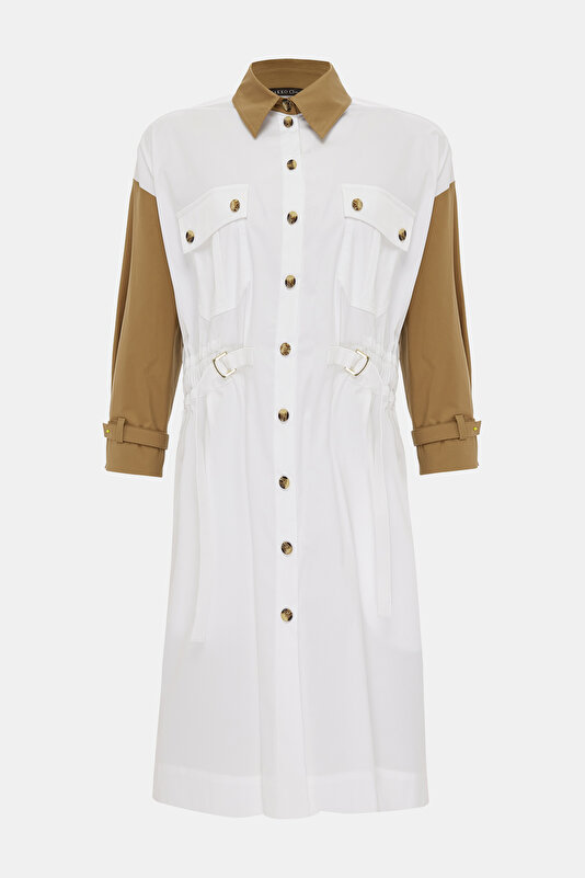 KHAKI 3/4 SLEEVES SHORT DRESS