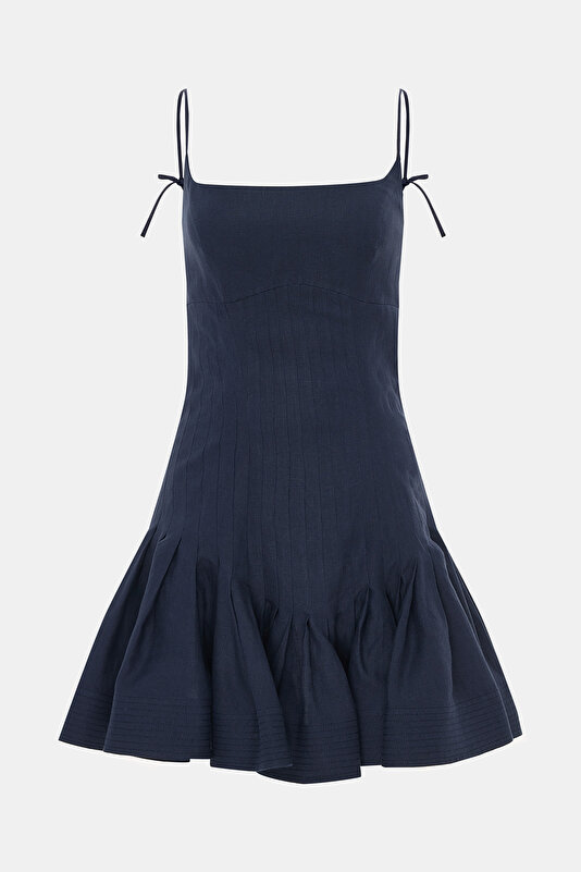 NAVY BLUE SLEEVELESS SUSPENDER SHORT DRESS