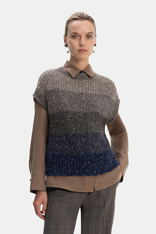 NAVY BLUE BASIC / ROUND NECKLINE TRICOT