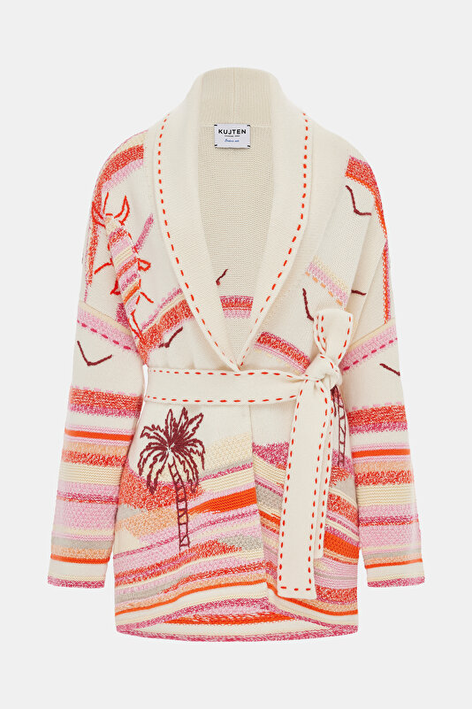 RED DESIGN FILLED CARDIGAN