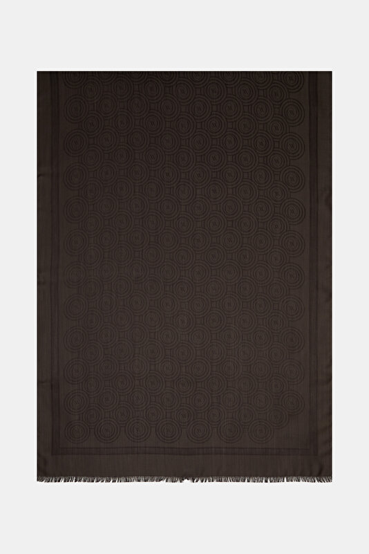 DARK BROWN JACQUARD MODAL/WOOL SHAWL