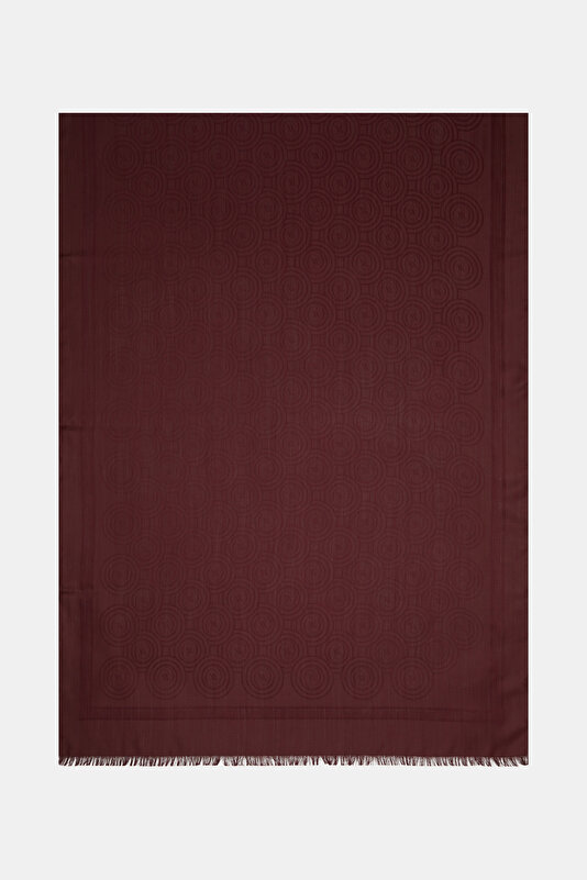 MAROON JACQUARD MODAL/WOOL SHAWL