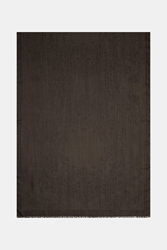 DARK BROWN JACQUARD MODAL/WOOL SHAWL