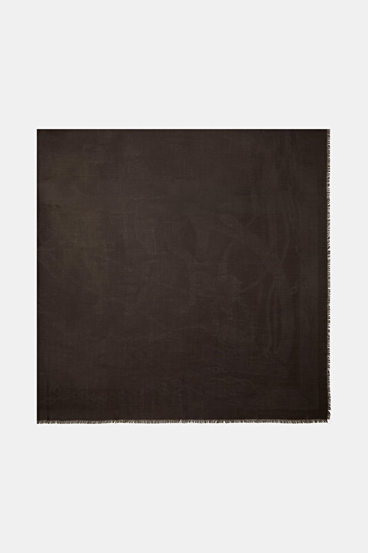 DARK BROWN JACQUARD CASHMERE SHAWL 2