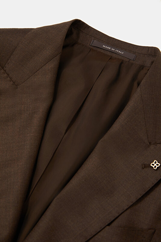 DARK BROWN SURPLICE NECKLINE (CROSS-OVER NECKLINE) WOOL SUIT 3