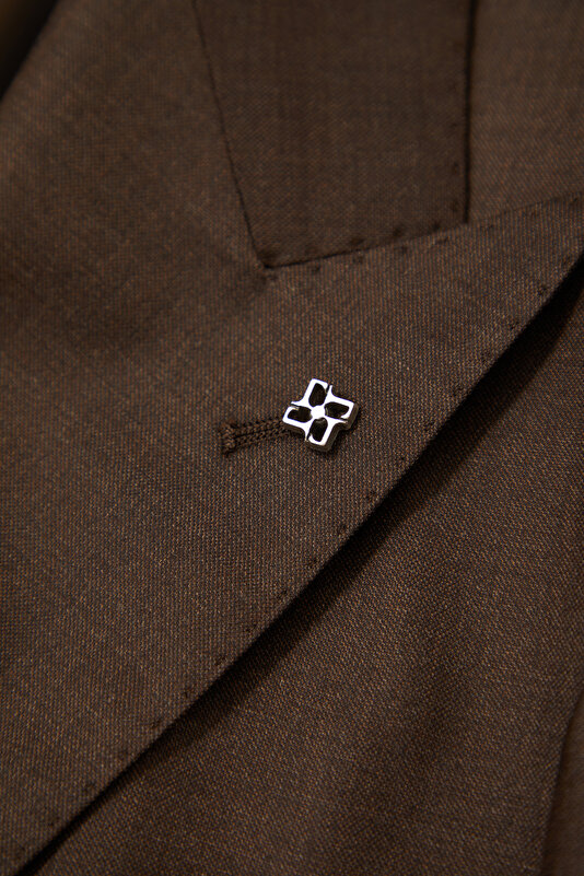 DARK BROWN SURPLICE NECKLINE (CROSS-OVER NECKLINE) WOOL SUIT 4